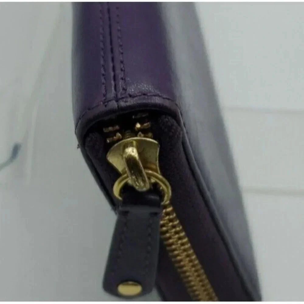 Coach Purple Soft Leather Zip Around Wallet Billfold